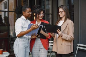 business women discussing business trends 