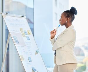 a business lady studying effective leadership skills